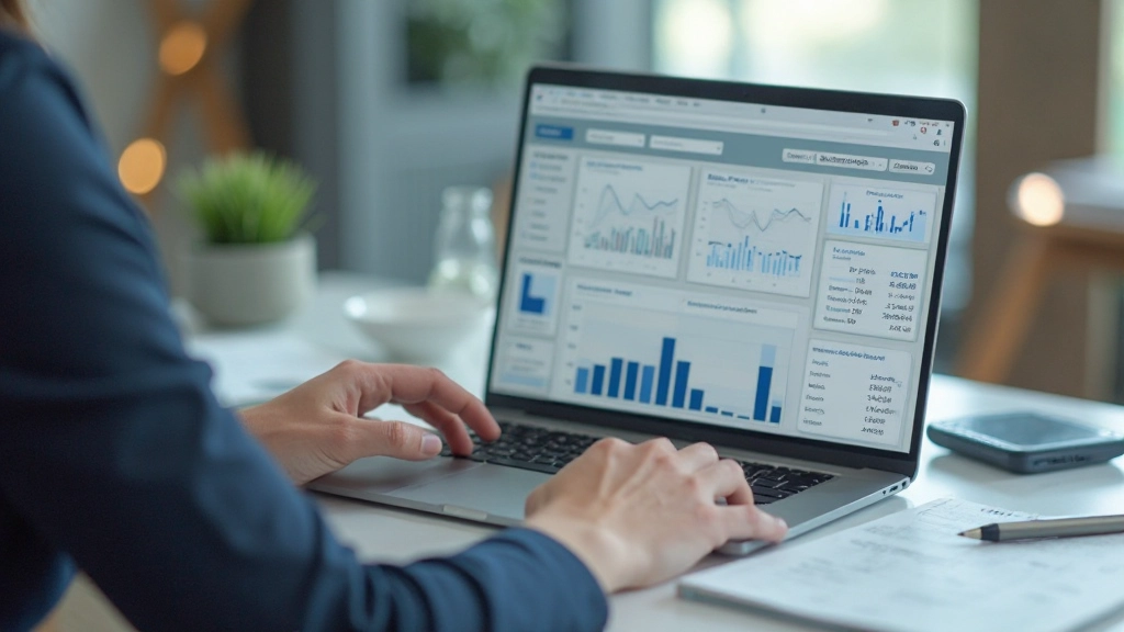 Professionele werkplek met laptop en financiële documenten op schoon bureau